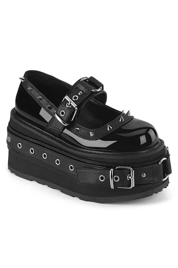 DAMNED-20 Women's 3 1/2" Platform Maryjane Shoes with Cone Spike Studs