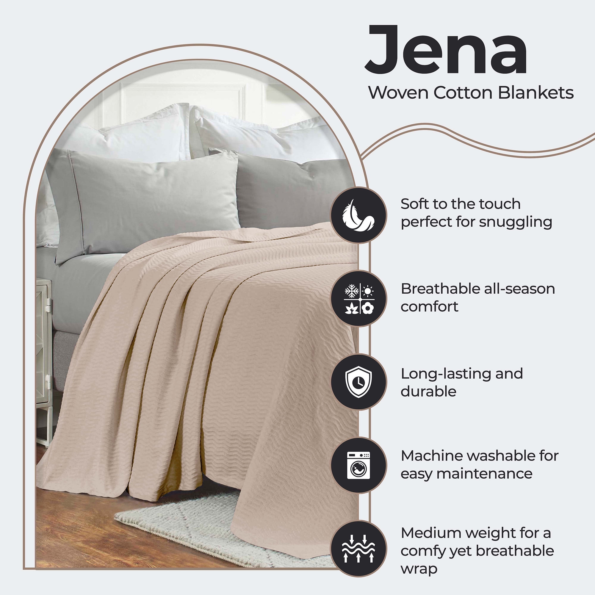 Superior Jena Cotton Textured Chevron Woven Blanket, Twin, Khaki