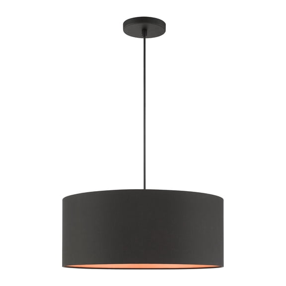 Livex Lighting Sentosa 18" 3-Light Modern Metal & Fabric Pendant in Black