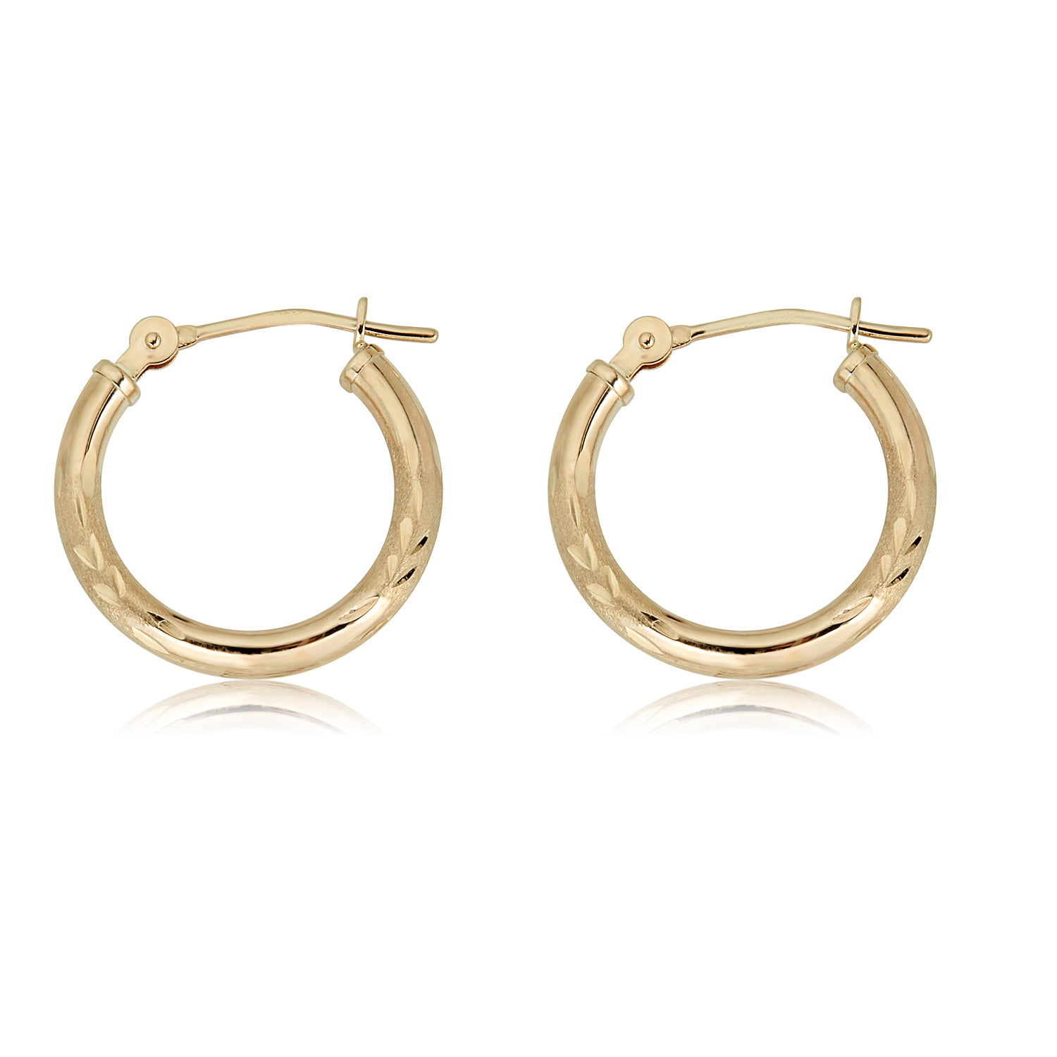 AVORA 10K Yellow Gold Satin Finish Diamond Cut 16mm Hoop Earrings