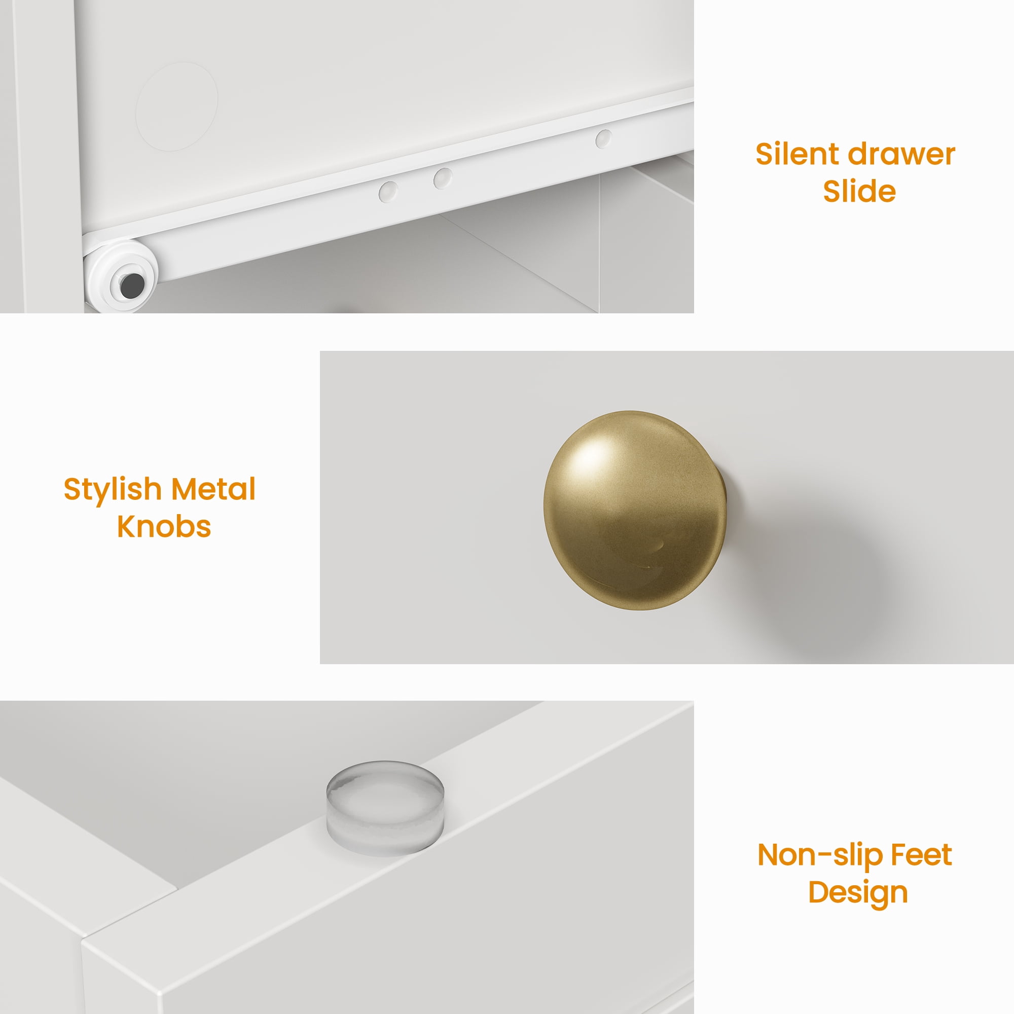 May in Color Set of 2 Nightstands, Modern 3-Drawer Bedside Tables with Gold Knobs, Wooden End Tables for Bedroom, Living Room, Hallway, or Closet
