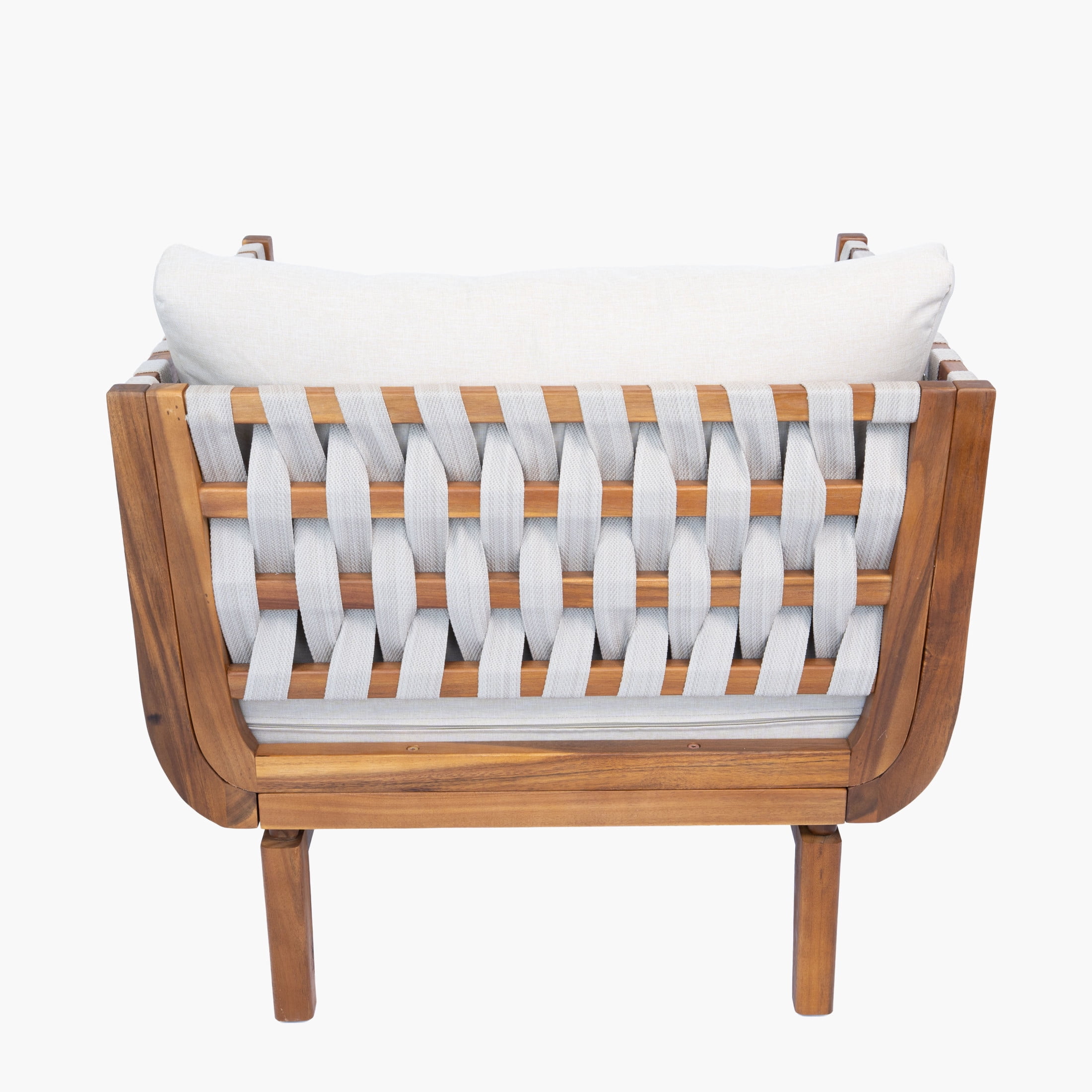 Christopher Knight Home 31.3" Acacia Wood Outdoor Club Chair, Rope Patio with Cushions, Teak+Beige