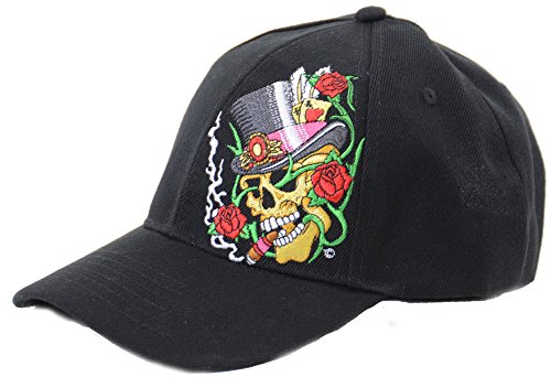Black Top Hat Skull \u0026 Rose Embroidered 