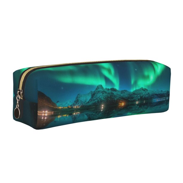 Fotbe Northern Lights Estuche para Lápices de Cuero con Estampado, Estuche con Cremallera Resistente, Organizador Compacto y Elegante para Papelería