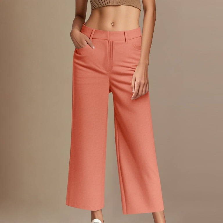 orange cigarette trousers WQQZJJ Women's Dress Pants with Pockets Baggy Solid Chinos Pants Casual  Straight Leg Cigarette Trousers Size S-2XL