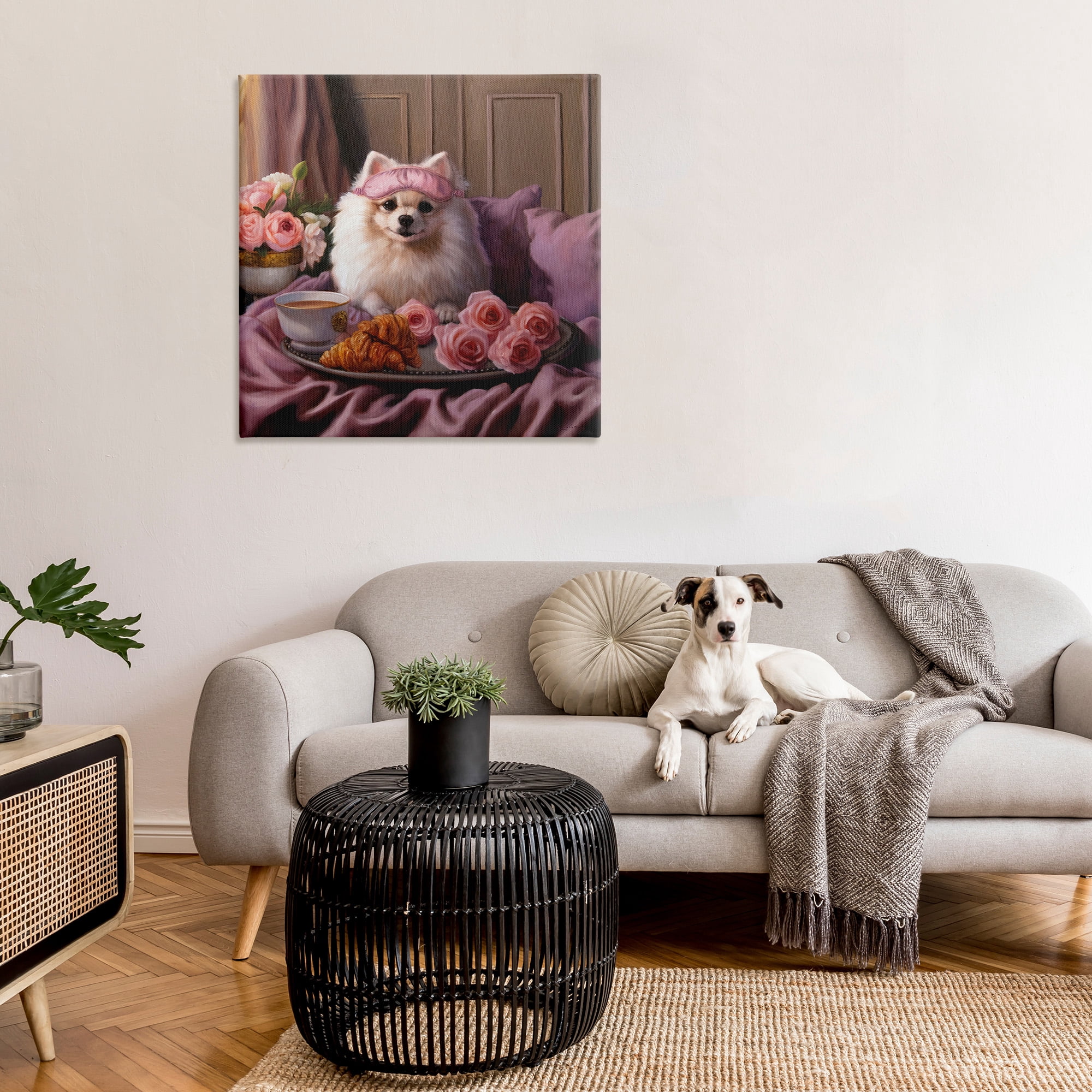 Stupell Industries Breakfast in Bed Dog Animals & Insects Painting Gallery Wrapped Canvas Art Print Wall Art, 36 x 36
