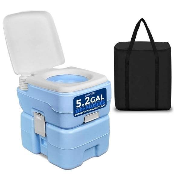 SereneLife 5.3 Gal Portable Toilet for Adults – Leak-Proof Camping Toilet with Detachable Waste Tank, 120  Flushes, Hand Sprayer, Carry Bag & Plastic Funnel for RV, Tent, Hiking, Travel & Home Use