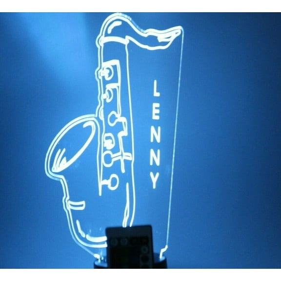 Saxophone Music Musical Sax Player Night Light Up LED Engraved Custom Name Free Personalized Gift Table Lamp Home Room Decor with Remote, 16 Color Options, It's Wow