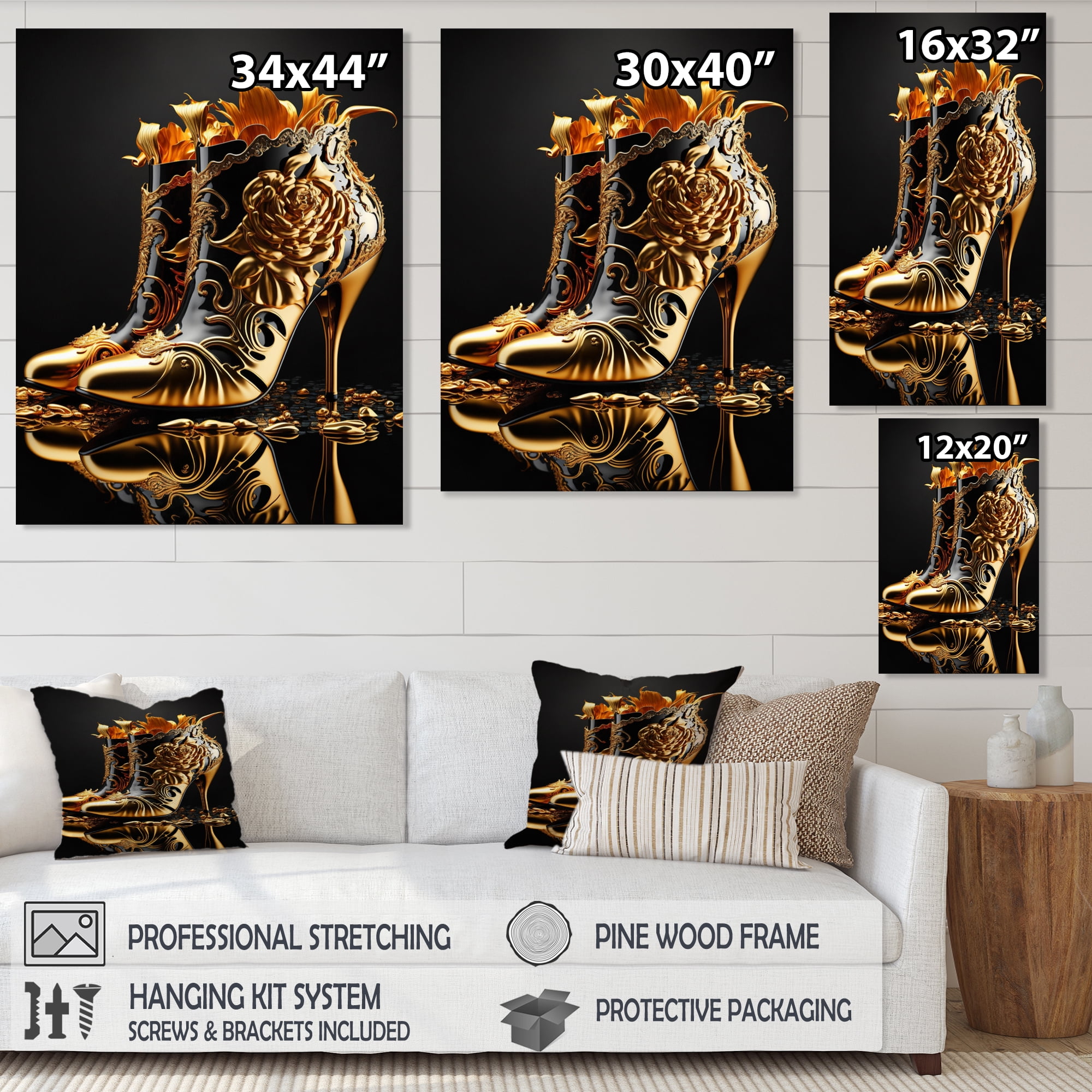 Designart Golden Mechanic High Heel I Canvas Wall Art