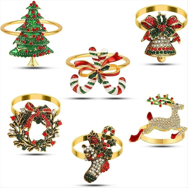 Juego de 6 Servilleteros Navideños, Porta Servilleteros Metálicos Azules para Fiestas Navideñas, Decoración de Mesa para Cenas de Invierno.
