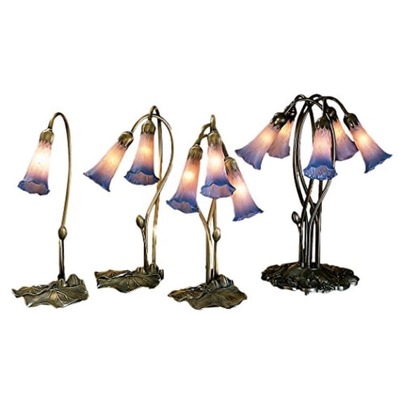 14064 Meyda 16"H Pink/Blue Pond Lily 2 Lt Accent Lamp