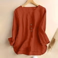 thumbnail image 4 of Sexlip Womens Henley Blouse 3/4 Sleeve Button Placket Design Soft Fabric Relaxed Silhouette for Daily Wear Orange XXL, 4 of 7