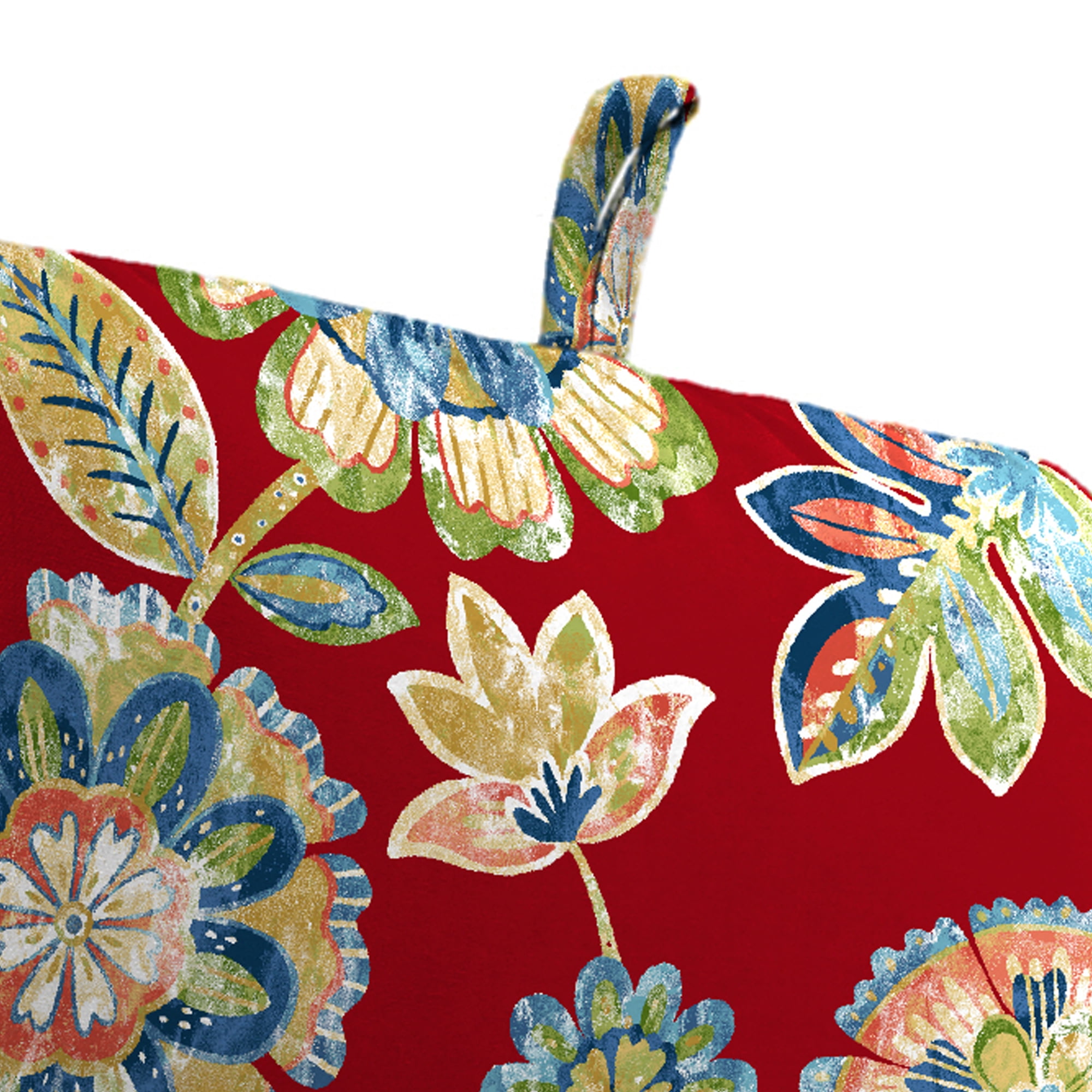 Jordan Manufacturing 45" x 22" Daelyn Cherry Red Floral Rectangular Outdoor Chair Cushion with Ties and Hanger Loop