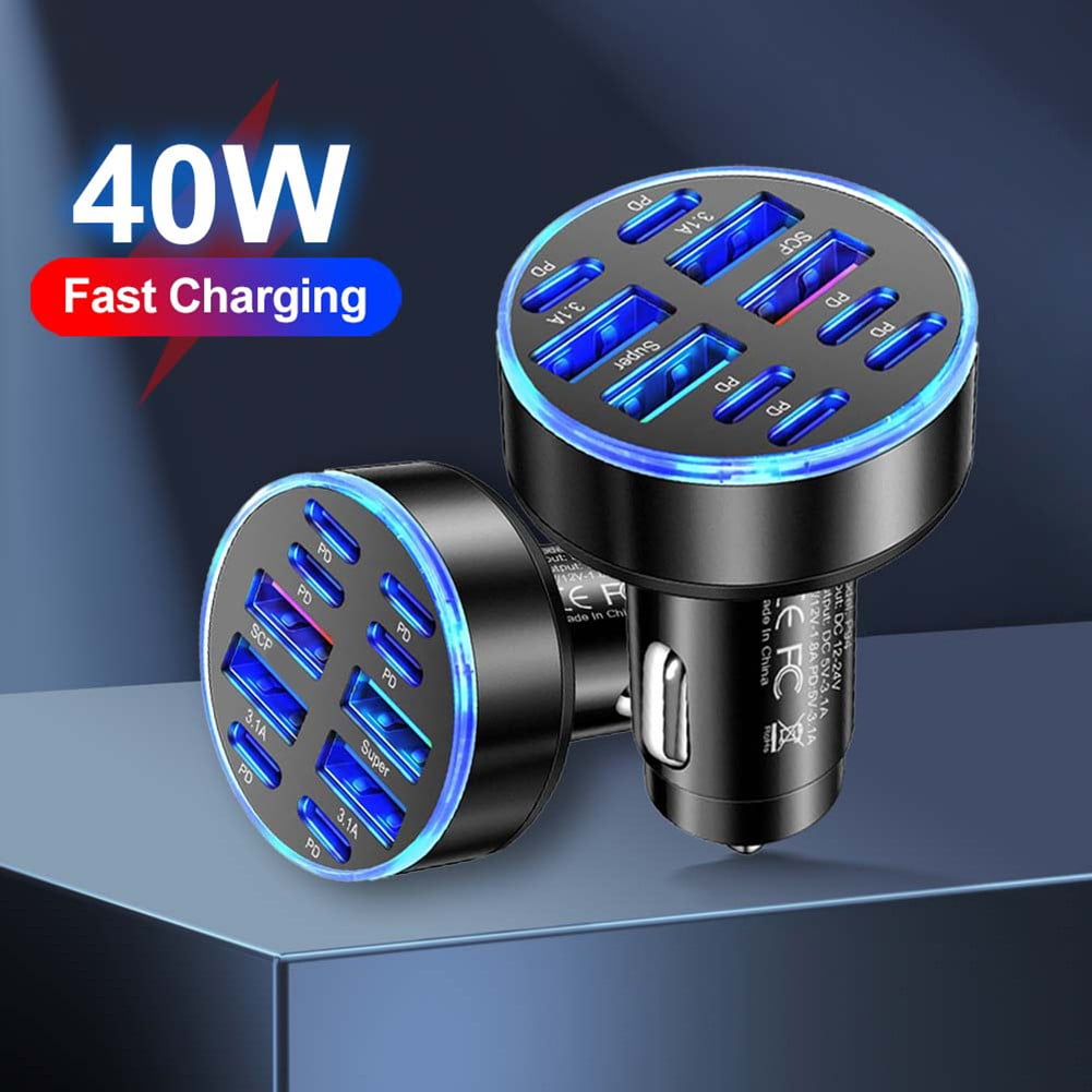 10 Ports Car Charger USB C Car Phone Charger PD Power Adapter Car Fast Charging