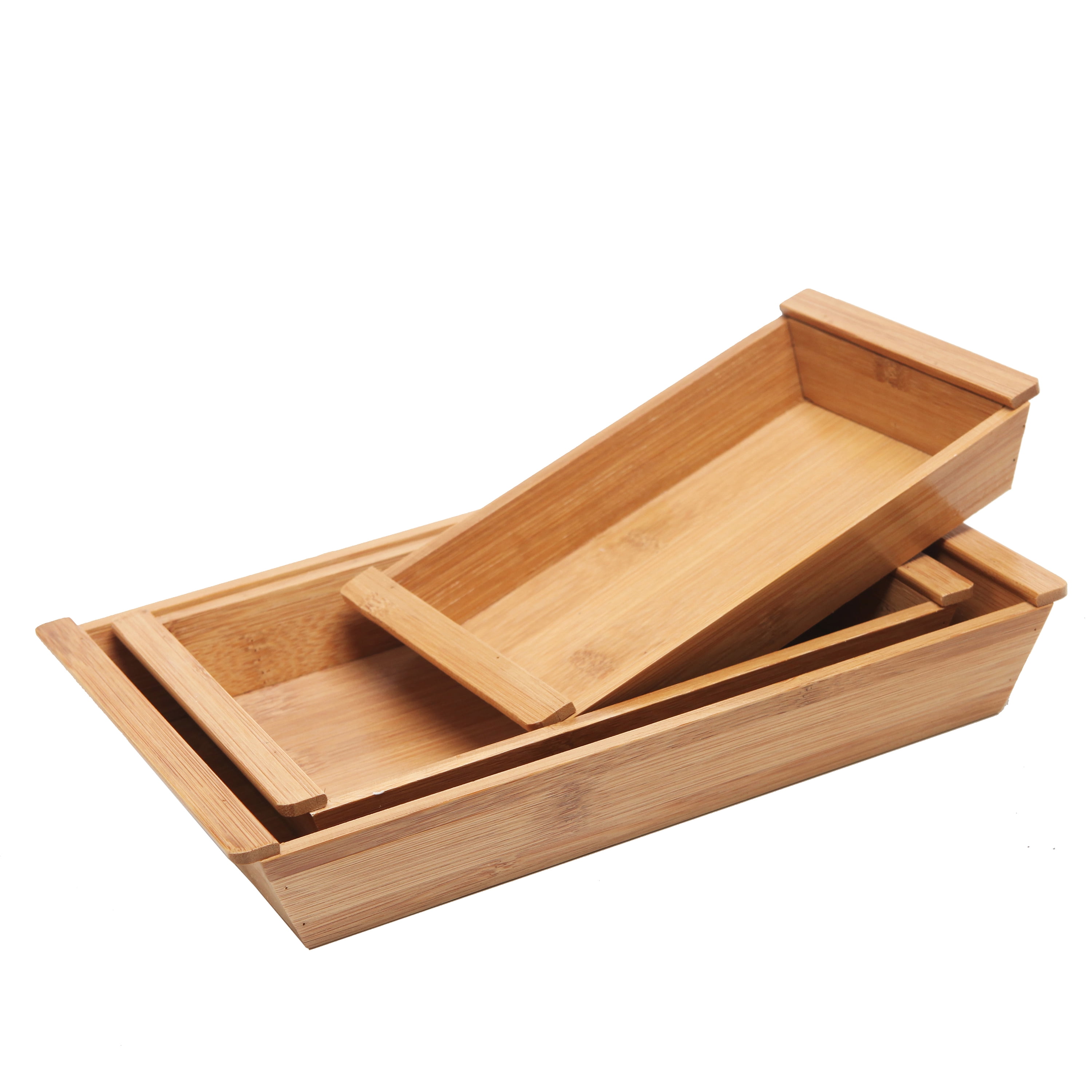 Set of 3 Small Natural Bamboo Nesting Organizer / Multipurpose Serving