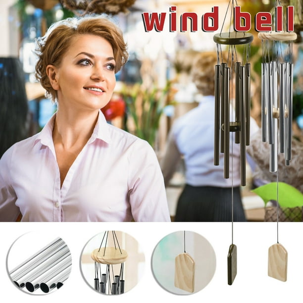 Campanas de viento de metal tradicionales de 75 cm para decoración interior al aire libre, jardín, campanas de viento de aleación de aluminio de 8 tubos con cadena, tubos graduados de 28-18 cm