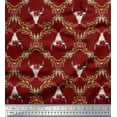 thumbnail image 1 of Soimoi Red Cotton Jersey Fabric Floral & Cow Skull Head Damask Print Fabric by the Yard 58 Inch Wide, 1 of 3