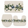 thumbnail image 2 of Spring Flower Bathroom Rugs Set Vintage Blue Floral Watercolor Plant Linen Texture Non Slip Absorbent Soft Bath Mats 3 Piece Set with Bathroom Rug, U-Shaped Floor Mat, Toilet Seat Cover Small Size, 2 of 9