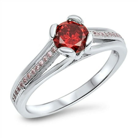 Women's Simulated Garnet Solitaire Wedding Ring ( Sizes 5 6 7 8 9 10 ) New 925 Sterling Silver Band Rings by Sac Silver (Size 9)