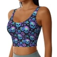 thumbnail image 2 of Fotbe blue daisy Skull flower Pattern Womens' Sports Bra Longline Wirefree Padded with Medium Support Sports Moisture-Wicking Workou Vest,Tank Top-, 2 of 7