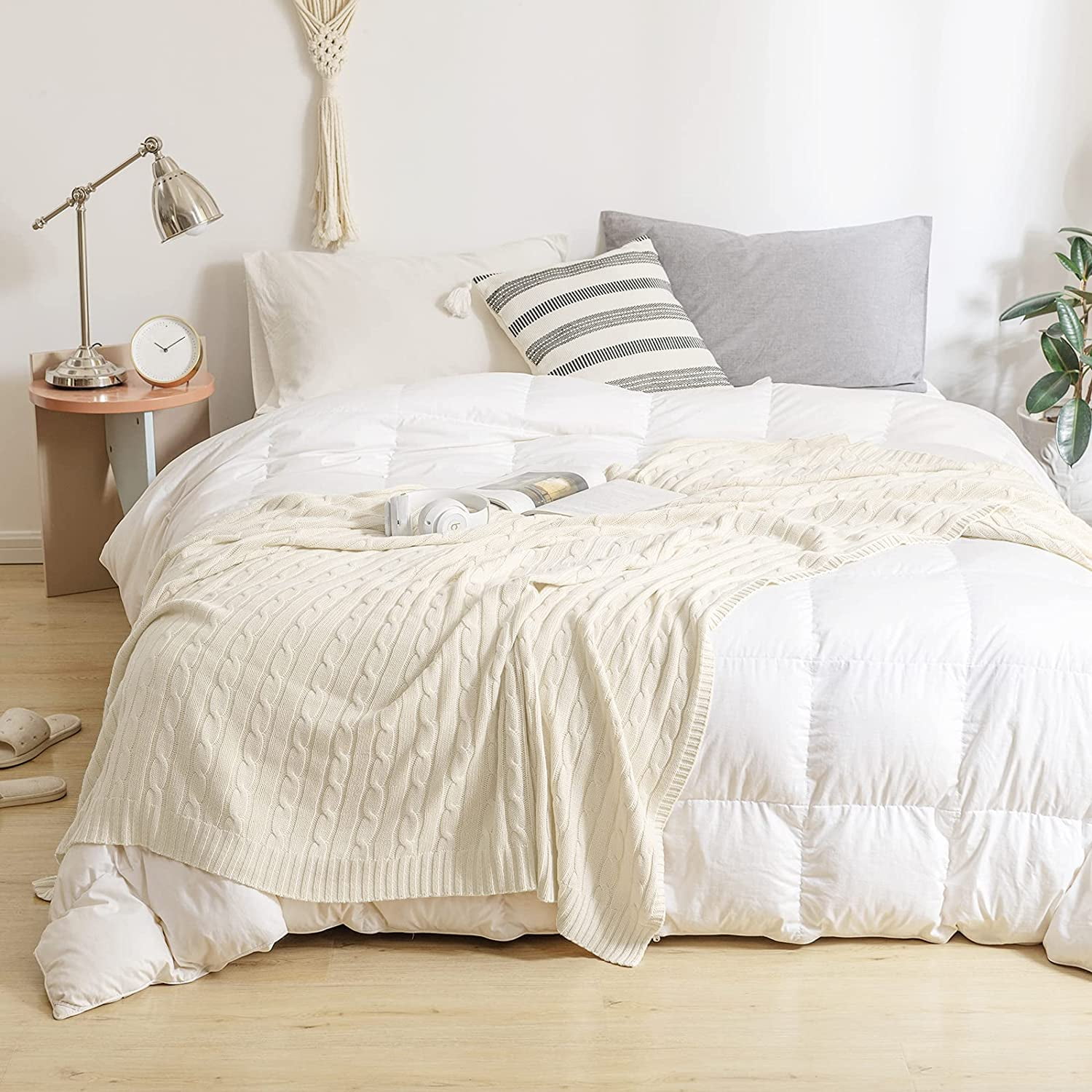 100 Cotton Cable Knit Throw Blankets King Size 90 x 108