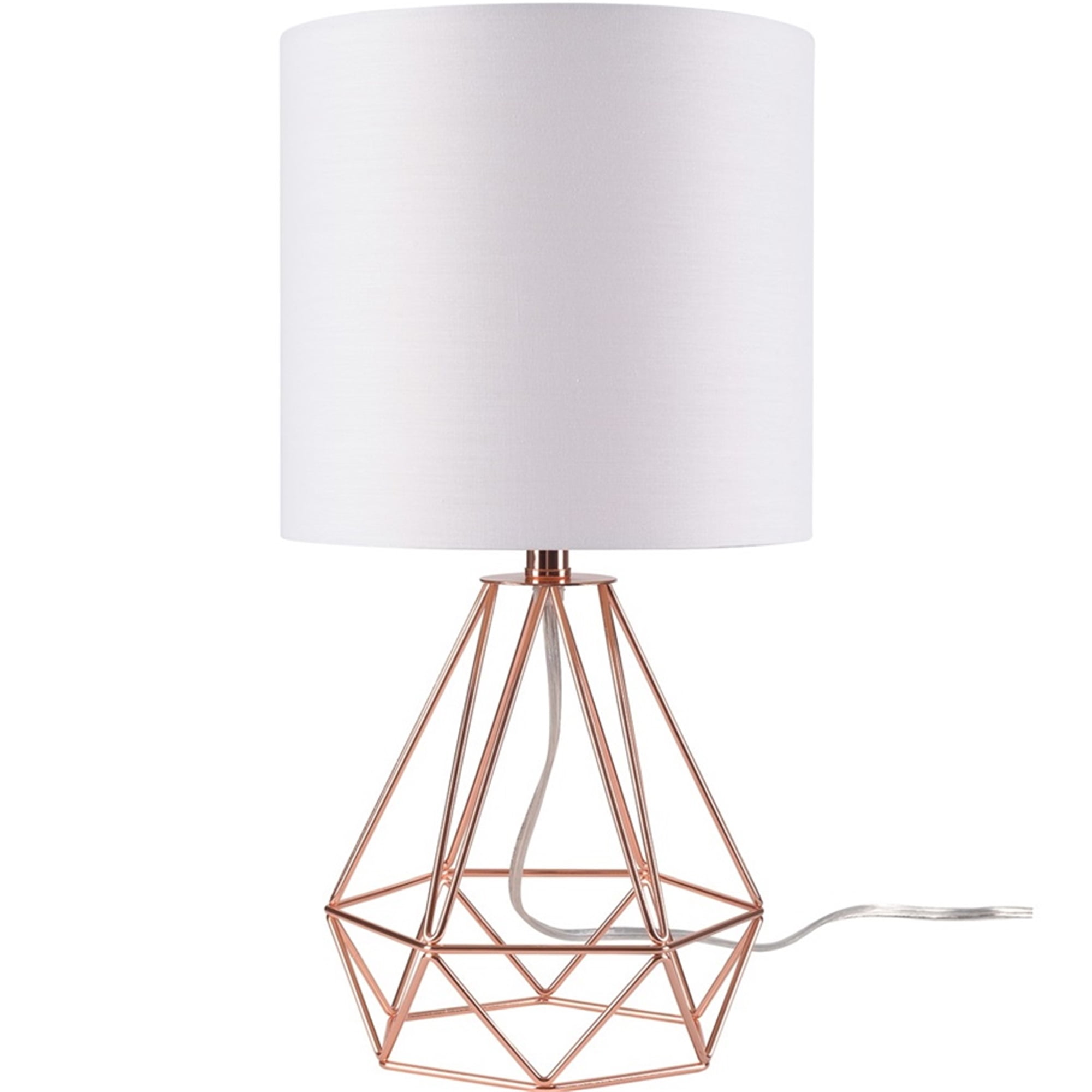 Copper Finish Metal Desk Lamp, Angus Copper Geometric Base Table Lamp With White Shade