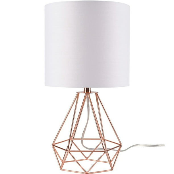 Metal Desk Lamp With Shade, Angus Copper Geometric Base Table Lamp With White Shades