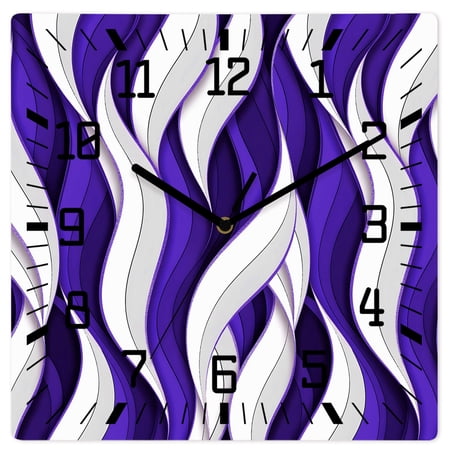 Wall Clock Dark Purple White Stripes Operated Square Clocks Wooden Silent Non-Ticking Wallclock 10 Inch Abstract Geometric Aesthetic Striped Wood Wall Clock for Living Room Bedroom Office Home Decor