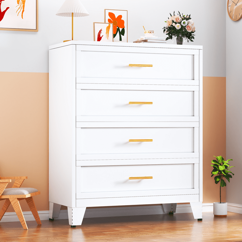 Metal 4 Dresser Chest of Drawers for Bedroom Black White