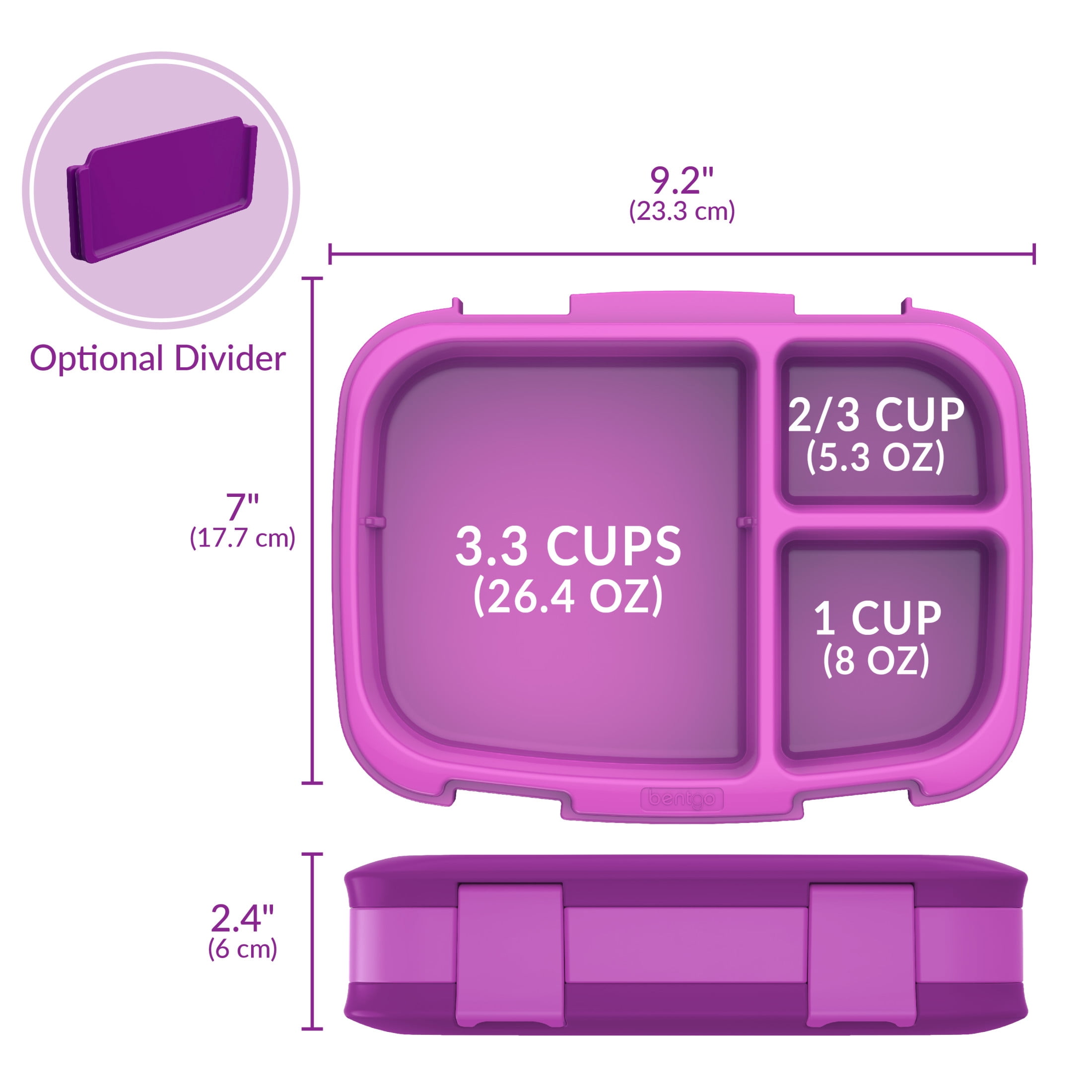 (3 pack) Bentgo Fresh – Leak-Proof, Versatile 4-Compartment Bento-Style Lunch Box with Removable Divider, Portion-Controlled Meals for Teens and Adults On-The-Go – BPA-Free, Food-Safe Materials (Purple)