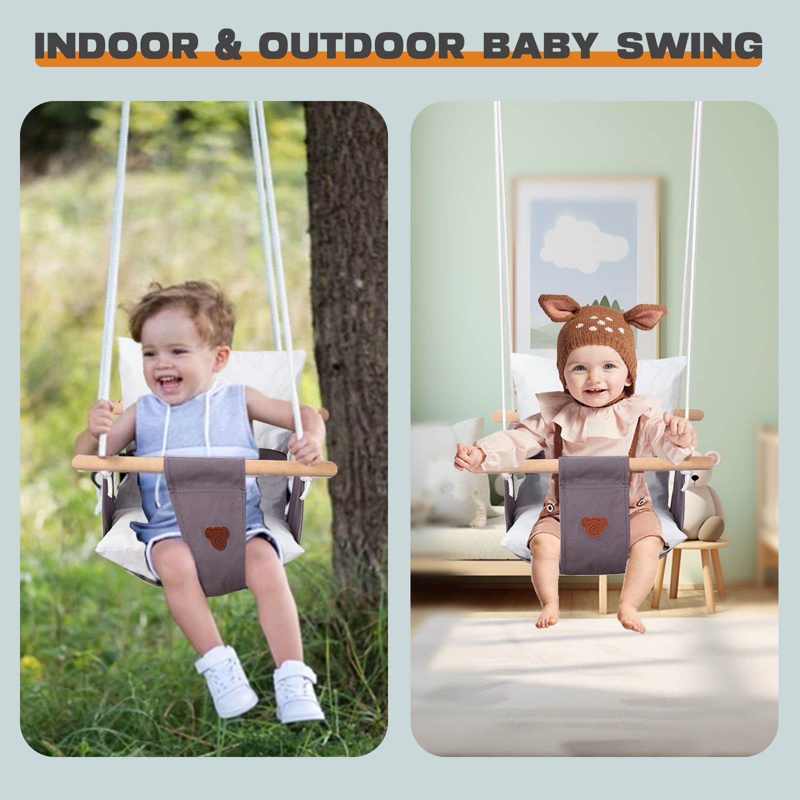 G TALECO GEAR Toddler Swing Set with Canvas Cushion Seat, Baby Swing Outdoor Playset, Age 6-24 months, Gray
