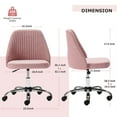 thumbnail image 4 of Home Office Chair, Mid Back Armless Fabric Upholstered Desk Chair with Wheels Adjustable Swivel Vanity Chair for Bedroom,Living Room, Pink, 4 of 8