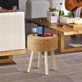 thumbnail image 4 of IVV Round Ottoman, Natural Seagrass Footstool with Wood Legs, Hand Weave Hyacinth Footrest Step Stool, Modern Multifunctional Side Table for Indoor & Outdoor Use, 13"Dia x 16.5"H, 4 of 8