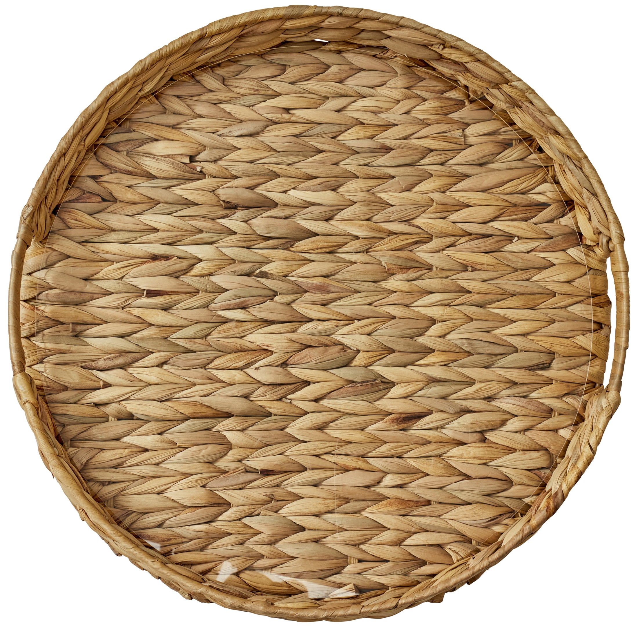 Better Homes & Gardens Decorative Tray, 16 in Round Natural Water Hyacinth with Clear Acrylic Insert, 1 Count