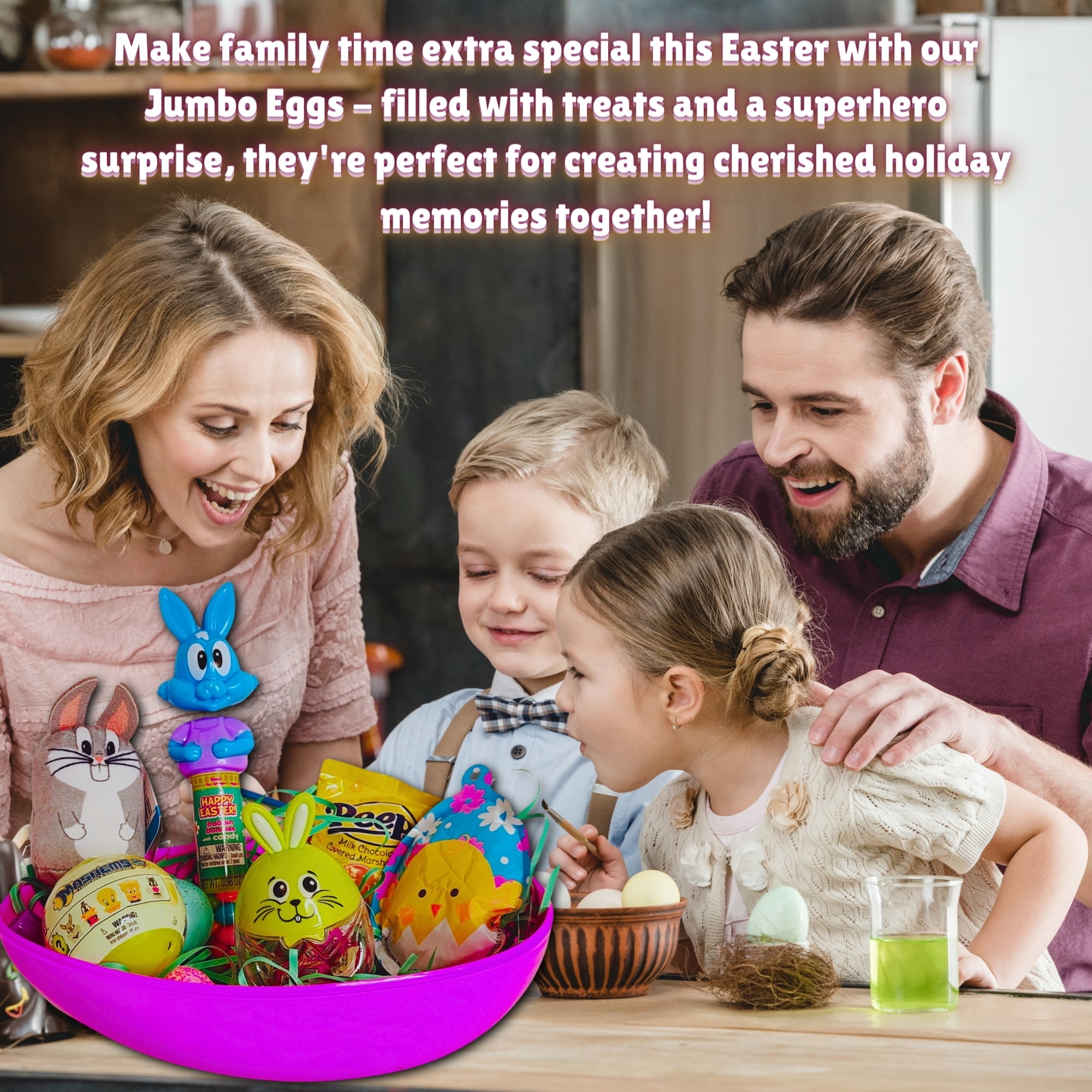 Happy Easter Basket Pre Filled Surprise Jumbo Egg w Bugs Bunny Plush Doll Toy Kids Balloon Eggs Peeps Candies Reusable Plastic Egg Shaped Container Spring Party Favors Contents Vary Walmart