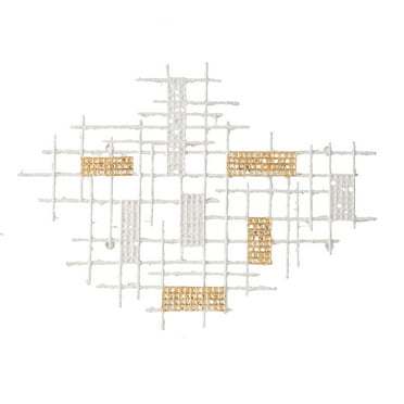 Grid Patterned Geometric Wall D?cor - 31.5" x 1.5" x 23.5" - Medium - White/Gold