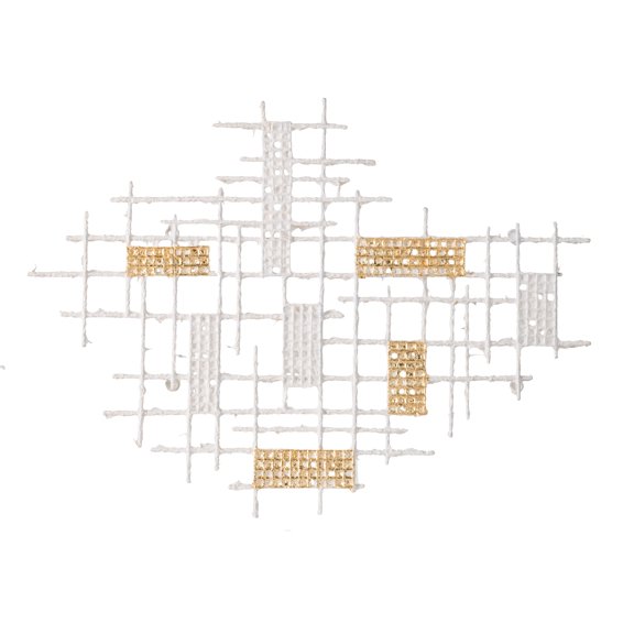 Grid Patterned Geometric Wall D?cor - 31.5" x 1.5" x 23.5" - Medium - White/Gold