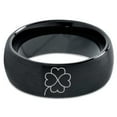 thumbnail image 2 of Tungsten Four Leaf Heart Clover Band Ring 8mm Men Women Comfort Fit Black Dome Brushed Polished, 2 of 4