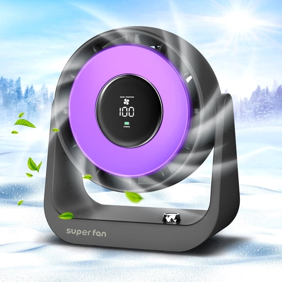 Nogroa Small Desk Fan, Portable Smart Digital Display Table Desktop Fan with 100 Speeds, Rechargeable Personal Fans for Bedroom Office Home