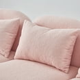 thumbnail image 3 of Three-Seat Sofa with Three Pillow, Modern Teddy Fabric Petal Sofa with Curved Armrests and Backrests, Comfy Living Room 3-Seat Sofa Furniture, Pink, 3 of 7