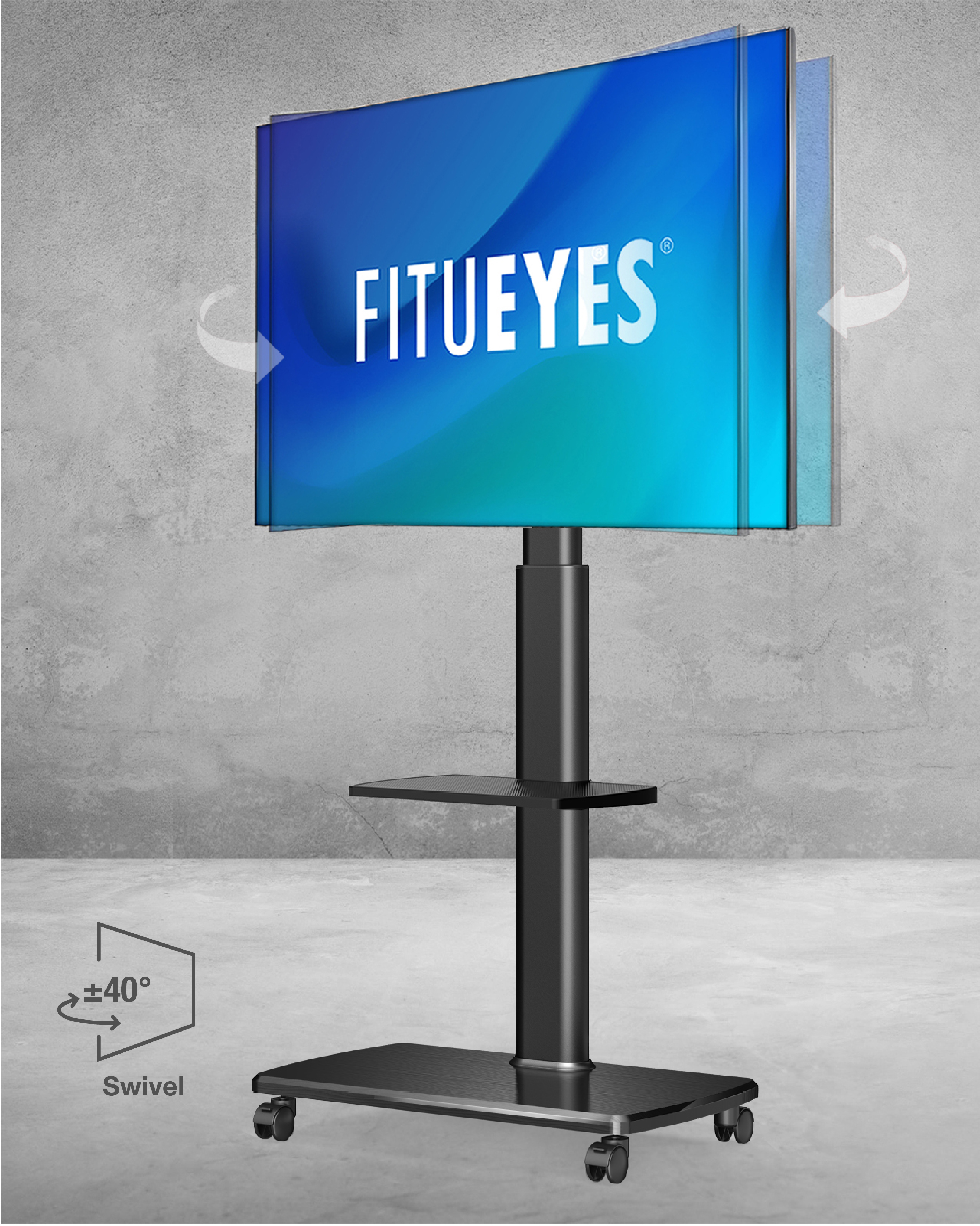 FITUEYES Rolling TV Cart with Swivel Mount for 32–65" TVs photo 4