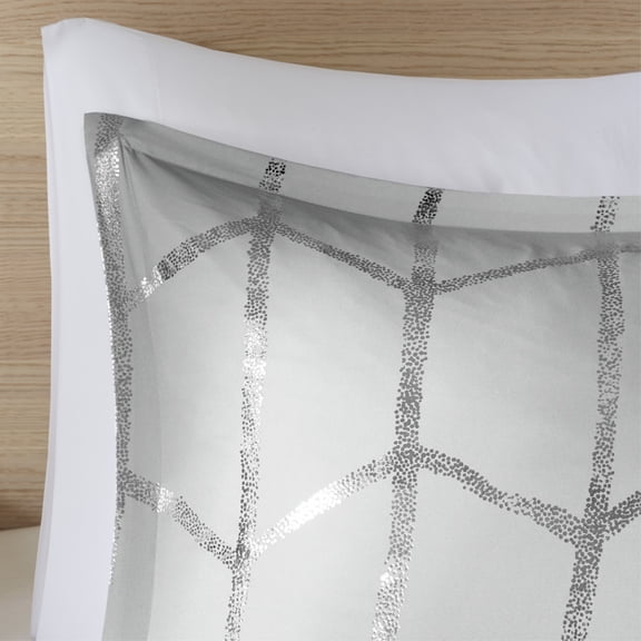 Raina Metallic Printed Comforter Set - Grey/Silver - 100% Brushed Microfiber with Metallic Design - Soft & Cozy Comforter, Sham & Pillows - Luxurious Bedding for Stylish Home