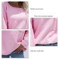 thumbnail image 4 of Suéter de mujer con cuello redondo y bolsillo en color rosa, manga larga, color puro, jersey de punto informal, talla S, 4 of 6