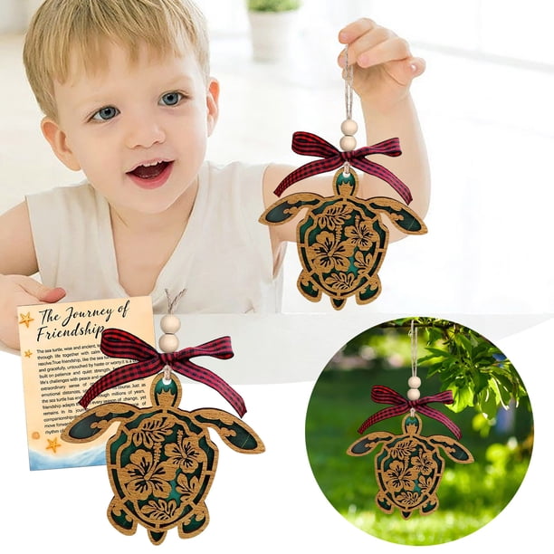 Adorno de Tortuga de Acrílico con Tarjeta de Historia | Diseño de Veta de Madera Natural de Doble Capa | Decoración Ligera E Irrompible para Ventanas y Árboles de Navidad | Regalo para Cumpleaños, Bo