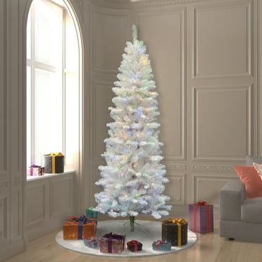Vickerman 4.5' White Salem Pencil Pine Artificial Christmas Tree, Multi-Colored Dura-lit LED Lights