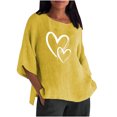 thumbnail image 2 of SMihono Hauts pour Femmes Été Mode Décontractée Femmes Manches Trois-Quarts Col Rond Coton Lin Imprimé Hauts Unis Blouse T-shirt Oversize pour Femmes 2023, 2 of 6