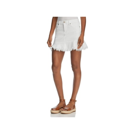 Blank NYC Womens Frayed Hem Mini Denim Skirt
