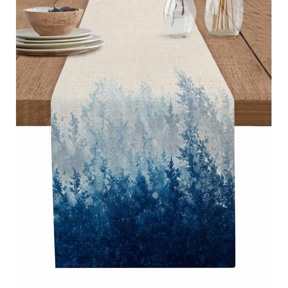Blue Botanical Table Runner 60 Inches, Spring Summer Farmhouse Retro Beige Bed Runner Dresser Scarves Tabletop for Indoor Outdoor Parties/Ceremony/Banquet, 13" x 60"