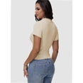 thumbnail image 4 of Women's Short Sleeve V Neck T Shirts Summer Knit Slim Fitted Basic Solid Color Tee Tops, 4 of 6