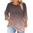 thumbnail image 2 of Plus Size Women's Pleated Tunic Tops Fall Long Sleeve Blouses Fashion Curved Hem Shirts Dressy Casual Brown XXXXL, 2 of 5